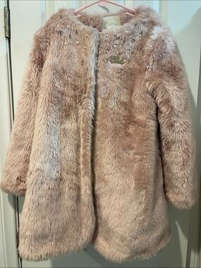 Disney Pink Faux Fur Girls' Coat with Pearl Accents